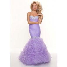 Trumpet/Mermaid sweetheart long lavender prom dress with ruffles and beading