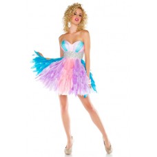 Unique Designer Strapless Short/ Mini Colorful Feather Homecoming Cocktail Prom Dress