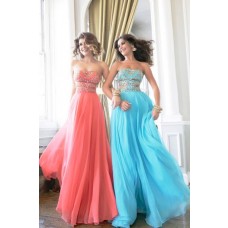 Unique Sexy A Line Cut Out Long Coral Chiffon Gold Beaded Prom Dress Detachable Straps