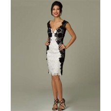 Unusual Fitted Sweetheart Short White And Black Lace Occasion Evening Dress