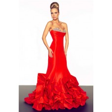Unusual Mermaid Sweetheart Long Red Layered Taffeta Beaded Occasion Evening Prom Dress