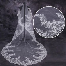 Vintage One Tier Tulle Lace Long Cathedral Wedding Bridal Veil 