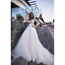 A Line Princess Wedding Dress Long Sleeves White Tulle Lace