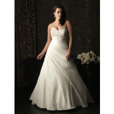 A line sweetheart sweep train corset back taffeta plus size wedding dress with beading