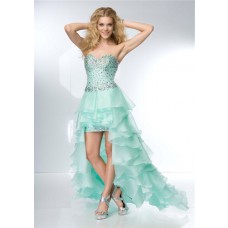 Cute Sweetheart Neckline High Low Mint Green Organza Ruffle Beaded Prom Dress