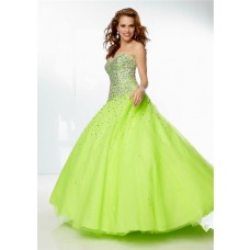 Gorgeous Ball Gown Sweetheart Lime GreenTulle Beaded Prom Dress Corset Back