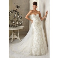 Vintage Mermaid Sweetheart Tulle Lace Beaded Wedding Dress With Detachable Train