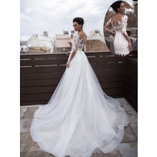Princess Two In One Wedding Dress White Tulle Sleeves With Detachable Skirt 