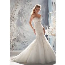 Stunning Fit And Flare Mermaid Sweetheart Lace Beaded Wedding Dress With Buttons