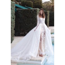 Stunning Two In One Wedding Dress Tulle Lace Long Sleeves With Detachable Skirt 