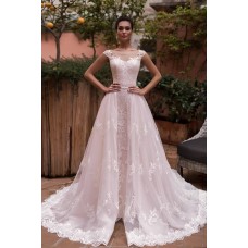 Stunning Vintage Lace Wedding Dress Illusion Neckline Sleveless