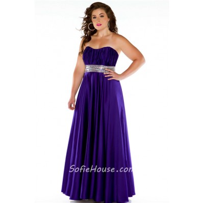 A Line Strapless Long Turquoise Silk Plus Size Evening Prom Dress With ...