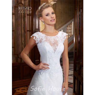 Chic A Line Cap Sleeve Lace Wedding Dress With Detachable Train