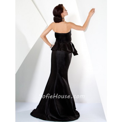 Mermaid Strapless Long Black Haute Couture Evening Dress With Crystals