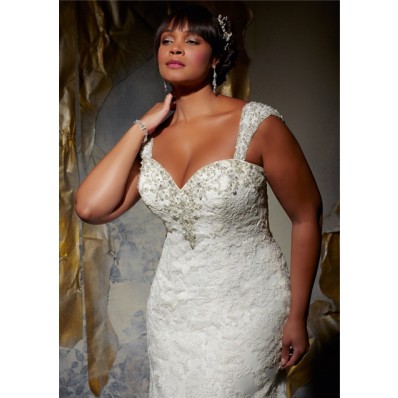 Mermaid Sweetheart Neckline Plus Size Lace Beaded Wedding Dress With ...