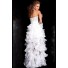 Charming Sweetheart Colorful Crystals Removable Bow High Low Ruffled White Organza Prom Dress