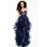 Charming Sweetheart Colorful Crystals Removable Bow High Low Ruffled Navy Blue Organza Prom Dress