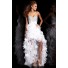 Charming Sweetheart Colorful Crystals Removable Bow High Low Ruffled White Organza Prom Dress