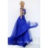 A Line Bateau Neck Cap Sleeve Open Back Long Royal Blue Chiffon Beaded Prom Dress