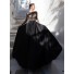 A Line Bateau Neckline Long Sleeve Black Satin Tulle Beaded Prom Dress