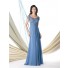 A Line Cap Sleeve Empire Waist Blue Chiffon Lace Mother Of The Bride Evening Dress