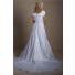 A Line Cap Sleeve Ruched Taffeta Applique Modest Wedding Dress