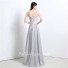 A Line Corset Back Long Silver Lace Chiffon Evening Prom Dress With Belt