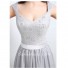 A Line Corset Back Long Silver Lace Chiffon Evening Prom Dress With Belt