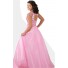 A Line Cut Out Open Back Cap Sleeve Long Light Pink Tulle Beaded Teen Prom Dress