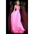 A Line Empire Waist Long Hot Pink Chiffon Draped Prom Dress With Beading Straps