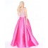 A Line Halter Backless Hot Pink Satin Beaded Prom Dress Pleated Skirt