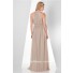 A Line Halter Long Champagne Chiffon Formal Occasion Bridesmaid Dress Beaded Belt