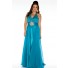 A Line Halter Long Teal Chiffon Beaded Plus Size Party Prom Dress