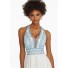 A Line Halter Side Slit White Tulle Light Blue Embroidery Prom Dress