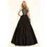 A Line High Neck Open Back Long Black Satin Beaded Rhinestone Prom Dress