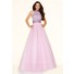 A Line High Neck Open Back Long Lilac Tulle Beaded Prom Dress