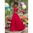 A Line High Neck Sleeveless Two Piece Red Beaded Prom Dress