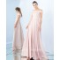 A Line Off The Shoulder Light Pink Satin Pleated Evening Prom Dress