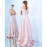 A Line Off The Shoulder Light Pink Satin Pleated Evening Prom Dress