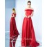 A Line Off The Shoulder Red Satin Pleated Evening Prom Dress