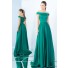 A Line Off The Shoulder Jade Green Satin Pleated Evening Prom Dress