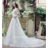 A Line Off The Shoulder Short Sleeve Lace Wedding Dress With Bow Belt