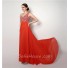 A Line One Shoulder Empire Waist Open Back Long Coral Chiffon Prom Dress