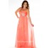 A Line One Shoulder Long Coral Chiffon Beaded Plus Size Evening Prom Dress