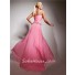 A Line One Shoulder Long Pink Chiffon Party Prom Dress With Beading 