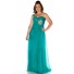 A Line One Shoulder Long Turquoise Chiffon Beaded Plus Size Evening Prom Dress