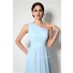 A Line One Shoulder Short Light Blue Chiffon Bridesmaid Party Dress