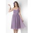 A Line One Shoulder Strap Short Lilac Chiffon Ruched Party Bridesmaid Dress With Flowers Belt