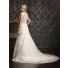 A Line Princess Cap Sleeve V Neck Empire Waist Lace Wedding Dress Sheer Back