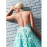 A Line Princess Halter Backless Long Aqua Taffeta Prom Dress With Lace Sequins